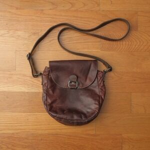 Jack Georges Distressed Brown Leather Crossbody‎ Bag Flap Buckle Shoulder Purse